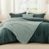 Bedsure Comforter Queen Size 5 Pieces – Queen Size Comforter Set with Checkered Throw Blanket and Decorative Pillow, Lightweiget Bedding, All Season Bedding Sets, Light Camel(03 – Emerald Green)