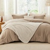 Bedsure Comforter Queen Size 5 Pieces – Queen Size Comforter Set with Checkered Throw Blanket and Decorative Pillow, Lightweiget Bedding, All Season Bedding Sets, Light Camel(02 – Khaki Striped)