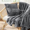 Bedsure Comforter Queen Size 5 Pieces – Queen Size Comforter Set with Checkered Throw Blanket and Decorative Pillow, Lightweiget Bedding, All Season Bedding Sets, Light Camel(03 – Dark Grey Striped)