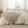 Bedsure Comforter Queen Size 5 Pieces – Queen Size Comforter Set with Checkered Throw Blanket and Decorative Pillow, Lightweiget Bedding, All Season Bedding Sets, Light Camel(01 – Linen Plaid)