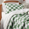 Bedsure Comforter Set Queen Size – Cute Floral Bedding Comforter Set, 3 Pieces, 1 Soft Reversible Olive Green Woodland Floral Flowers Comforter and 2 Pillow Shams(Checkered)