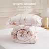 Bedsure Comforter Set Queen Size – Cute Floral Bedding Comforter Set, 3 Pieces, 1 Soft Reversible Olive Green Woodland Floral Flowers Comforter and 2 Pillow Shams(Bow)