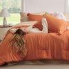 Bedsure Queen Bed in a Bag Sage Green Comforter Set Dual-Tone 7 Pieces | Bedding Set, All Seasons, Contrasting Design, Reversible, Soft, Modern, with Sheets, Breathable, Bed Set 90*90(11 – Burnt Orange/Warm Sand)