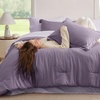 Bedsure Queen Bed in a Bag Sage Green Comforter Set Dual-Tone 7 Pieces | Bedding Set, All Seasons, Contrasting Design, Reversible, Soft, Modern, with Sheets, Breathable, Bed Set 90*90(10 – Grayish Purple/Lavender)
