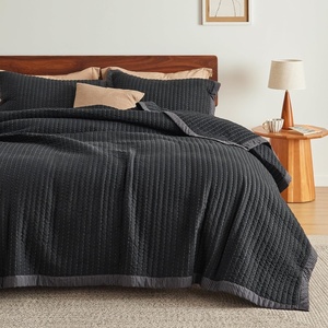 Bedsure Bedspreads Queen Size, Lightweight Striped Comforter, Navy | Breathable, Ultra Soft Bedspread, All-Season Comfort, Summer Coverlet, Hot Sleepers Friendly, OEKO-TEX, 3-Piece Set, 90x96in(11 – Black (Contrast Border))