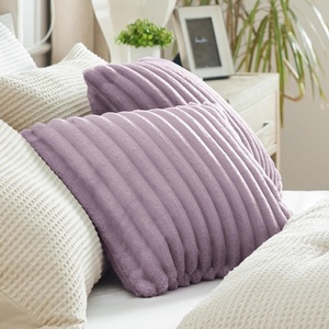 Bedsure Fleece Striped Decorative Throw Pillow Covers, Linen, 18×18 | Set of 2, Double-Side, Fluffy Soft, Home Decor for Couch Sofa Living Room Bedroom(05-light Purple)