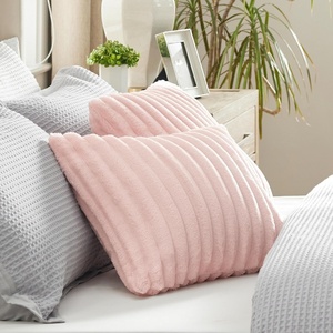 Bedsure Fleece Striped Decorative Throw Pillow Covers, Linen, 18×18 | Set of 2, Double-Side, Fluffy Soft, Home Decor for Couch Sofa Living Room Bedroom(07-crystal Pink)