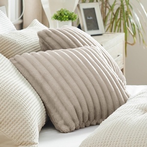 Bedsure Fleece Striped Decorative Throw Pillow Covers, Linen, 18×18 | Set of 2, Double-Side, Fluffy Soft, Home Decor for Couch Sofa Living Room Bedroom(08-linen)