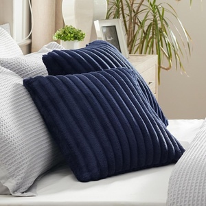 Bedsure Fleece Striped Decorative Throw Pillow Covers, Linen, 18×18 | Set of 2, Double-Side, Fluffy Soft, Home Decor for Couch Sofa Living Room Bedroom(10-blue)