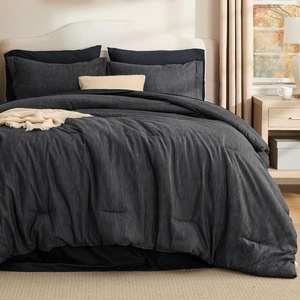 Bedsure King Size Comforter Set Beige – Bed in a Bag King 7 Pieces, Cationic Dyed Bed Set Gift for Family, Soft Bedding for All Seasons Comforter with Sheets, Pillowcases & Shams(Black)