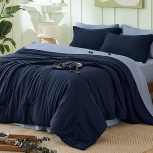Bedsure Queen Bed in a Bag Sage Green Comforter Set Dual-Tone 7 Pieces | Bedding Set, All Seasons, Contrasting Design, Reversible, Soft, Modern, with Sheets, Breathable, Bed Set 90*90(05 – Navy Blue/Ashley Blue)