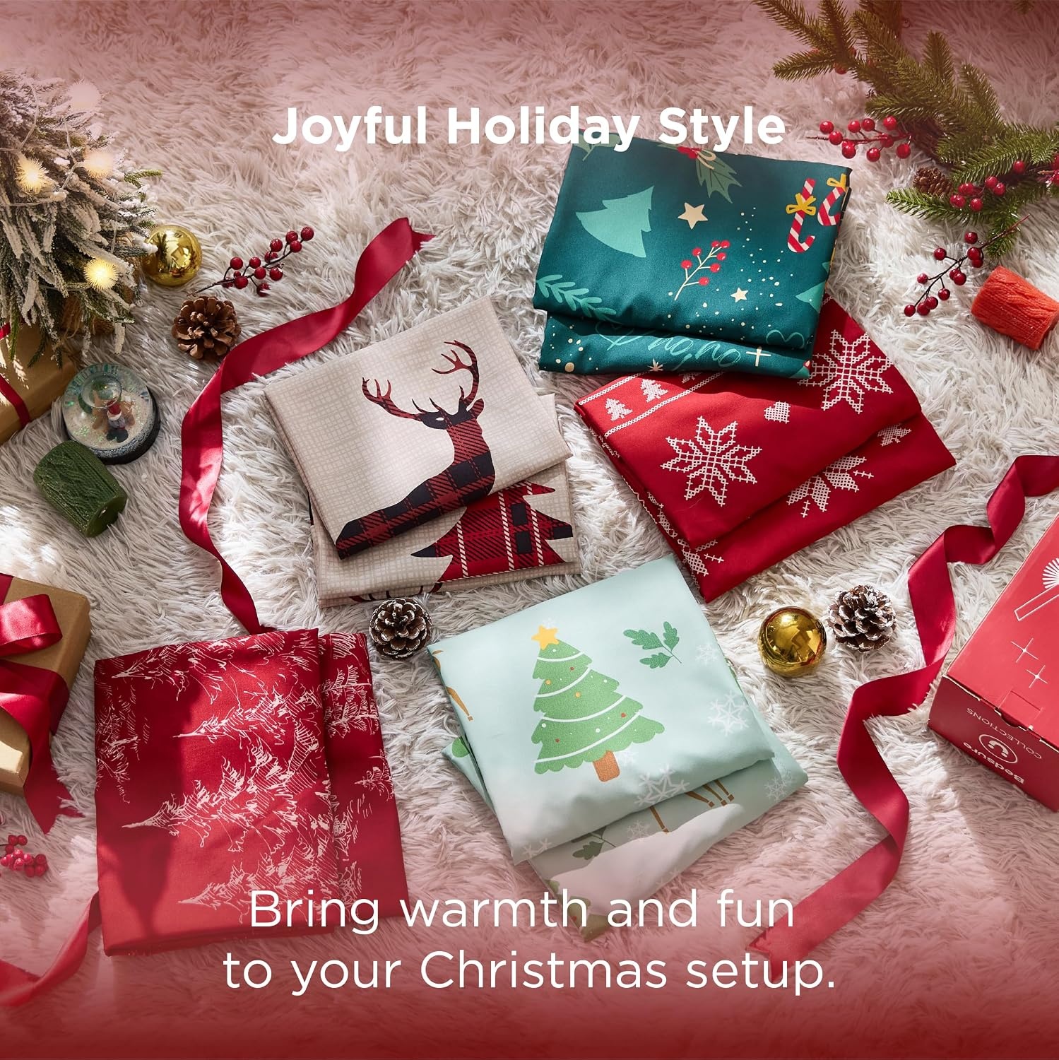 image:imageBedsure Christmas Comforter Set Queen Christmas Bed Set with Reindeer Soft Bedding for Holiday 3 Pieces 1 Reversible Buffalo Check Printed Comforter and 2 Pillow Shams02 Red Snowflake