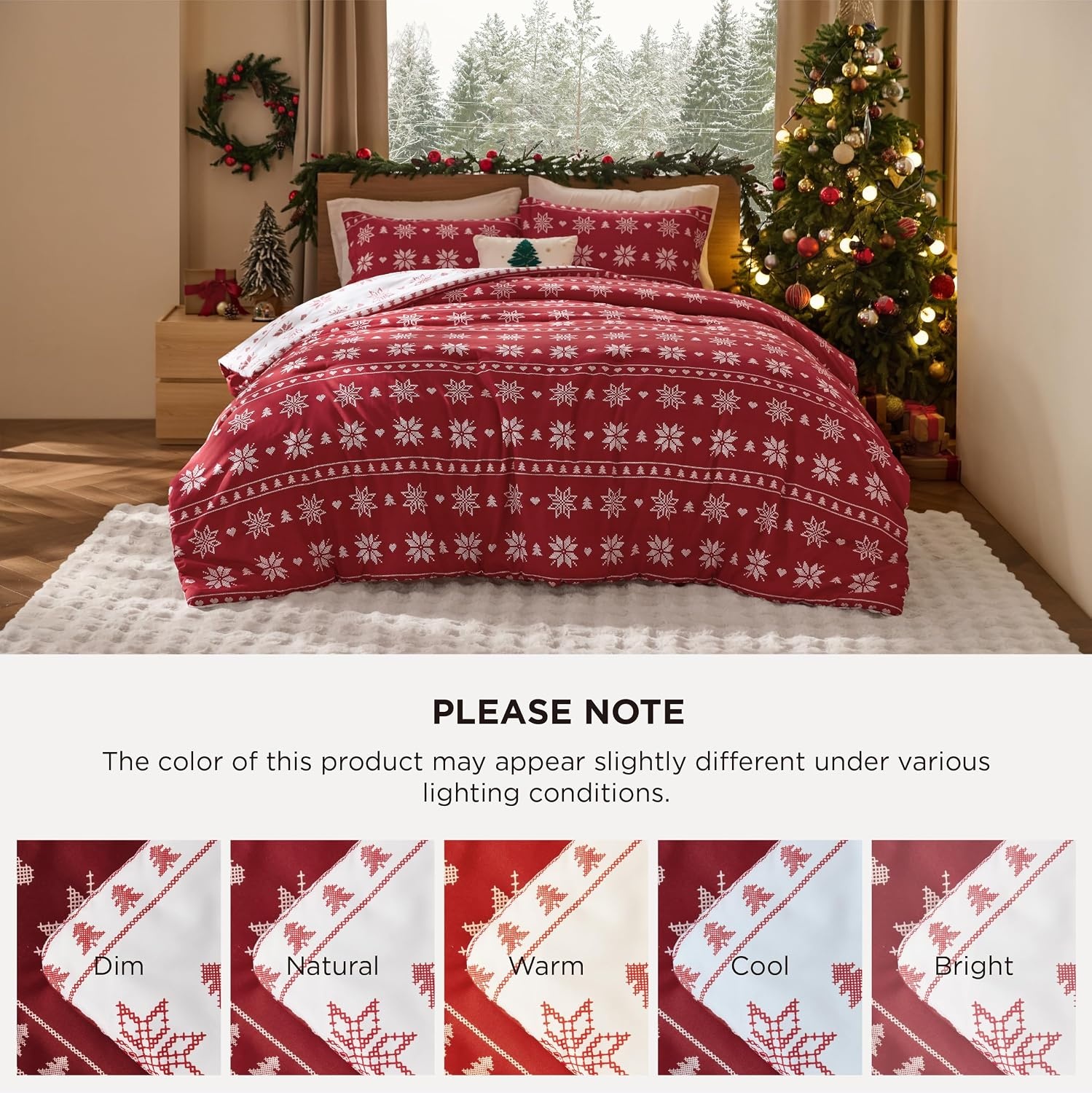 image:imageBedsure Christmas Comforter Set Queen Christmas Bed Set with Reindeer Soft Bedding for Holiday 3 Pieces 1 Reversible Buffalo Check Printed Comforter and 2 Pillow Shams02 Red Snowflake