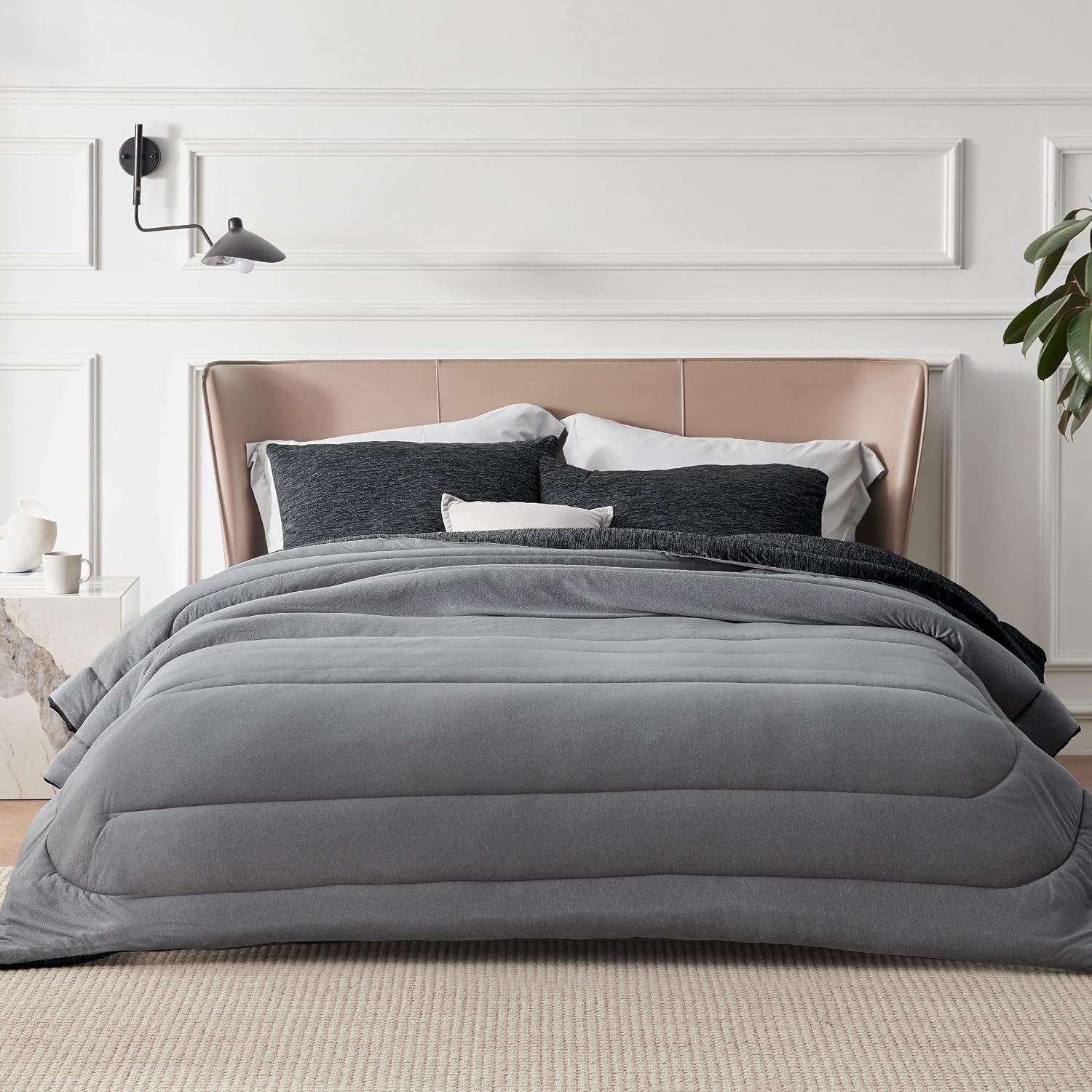 image:imageBedsure Cooling Comforter Queen Size Charcoal Black Reversible Comforter for Hot Sleepers amp Night Sweats All Season 3 Pieces 1 Soft Comforter 88x88 and 2 Pillow Cases 20x26Charcoal Black