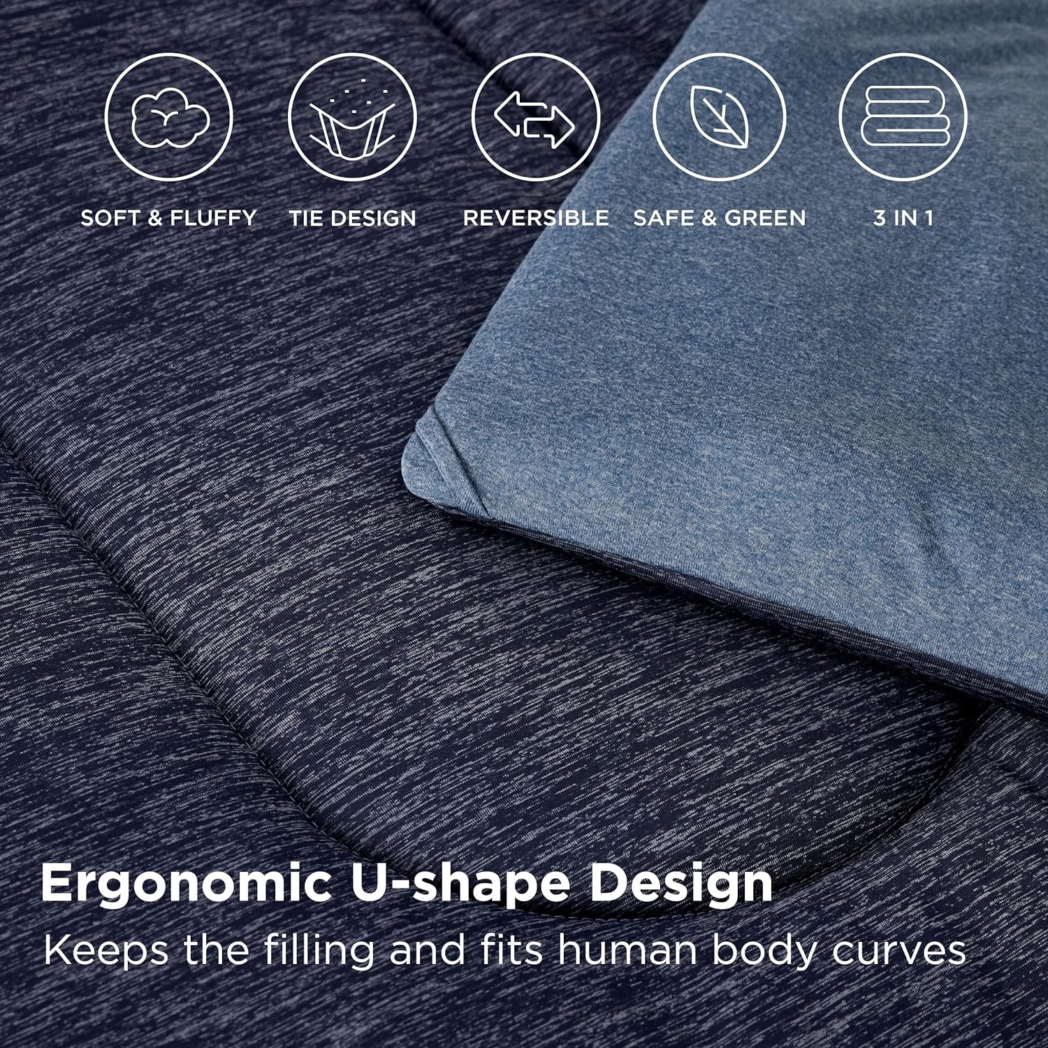image:imageBedsure Cooling Comforter Queen Size Charcoal Black Reversible Comforter for Hot Sleepers amp Night Sweats All Season 3 Pieces 1 Soft Comforter 88x88 and 2 Pillow Cases 20x26Navy Blue