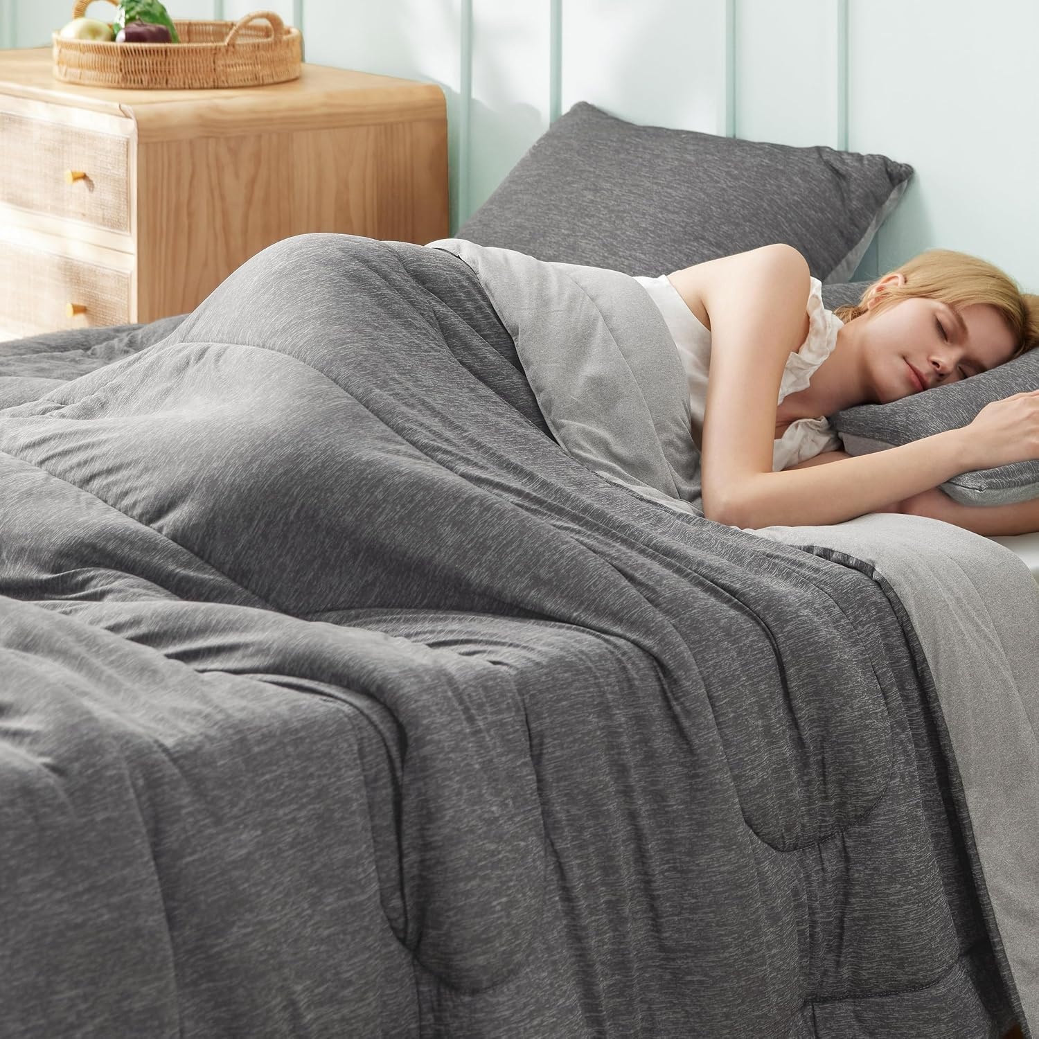 image:imageBedsure Cooling Comforter Queen Size Charcoal Black Reversible Comforter for Hot Sleepers amp Night Sweats All Season 3 Pieces 1 Soft Comforter 88x88 and 2 Pillow Cases 20x26Gray