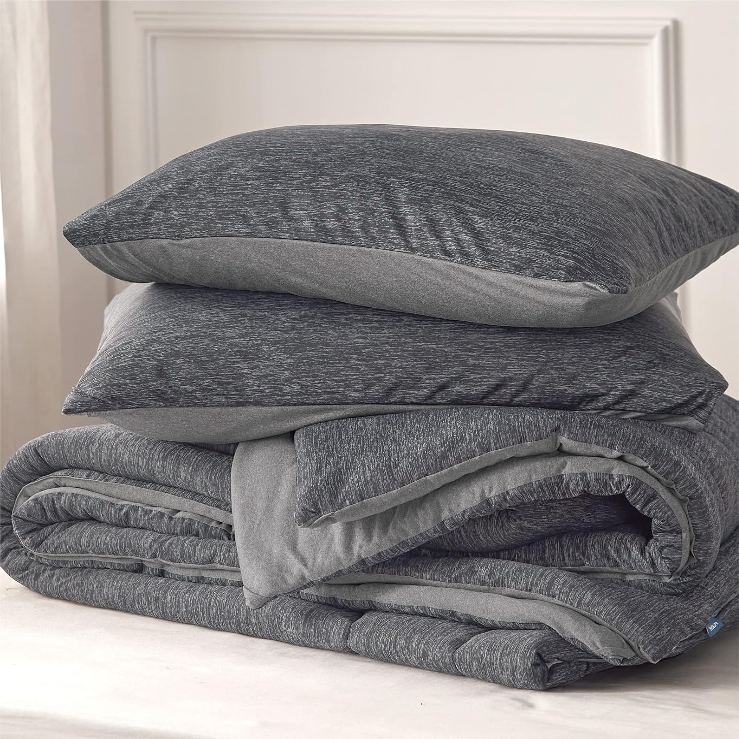 image:imageBedsure Cooling Comforter Queen Size Charcoal Black Reversible Comforter for Hot Sleepers amp Night Sweats All Season 3 Pieces 1 Soft Comforter 88x88 and 2 Pillow Cases 20x26Charcoal Gray