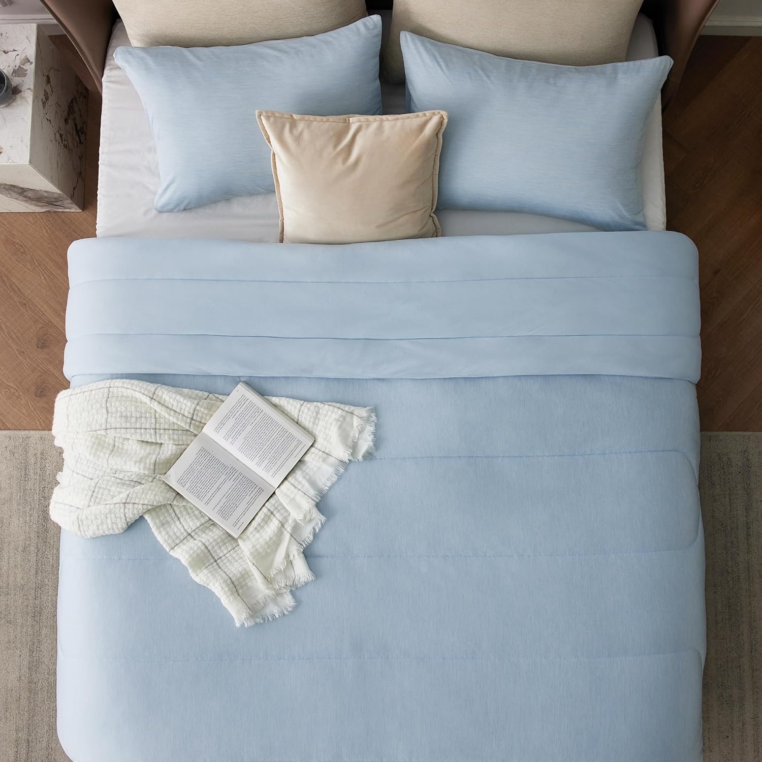 image:imageBedsure Cooling Comforter Queen Size Charcoal Black Reversible Comforter for Hot Sleepers amp Night Sweats All Season 3 Pieces 1 Soft Comforter 88x88 and 2 Pillow Cases 20x26Icy Blue