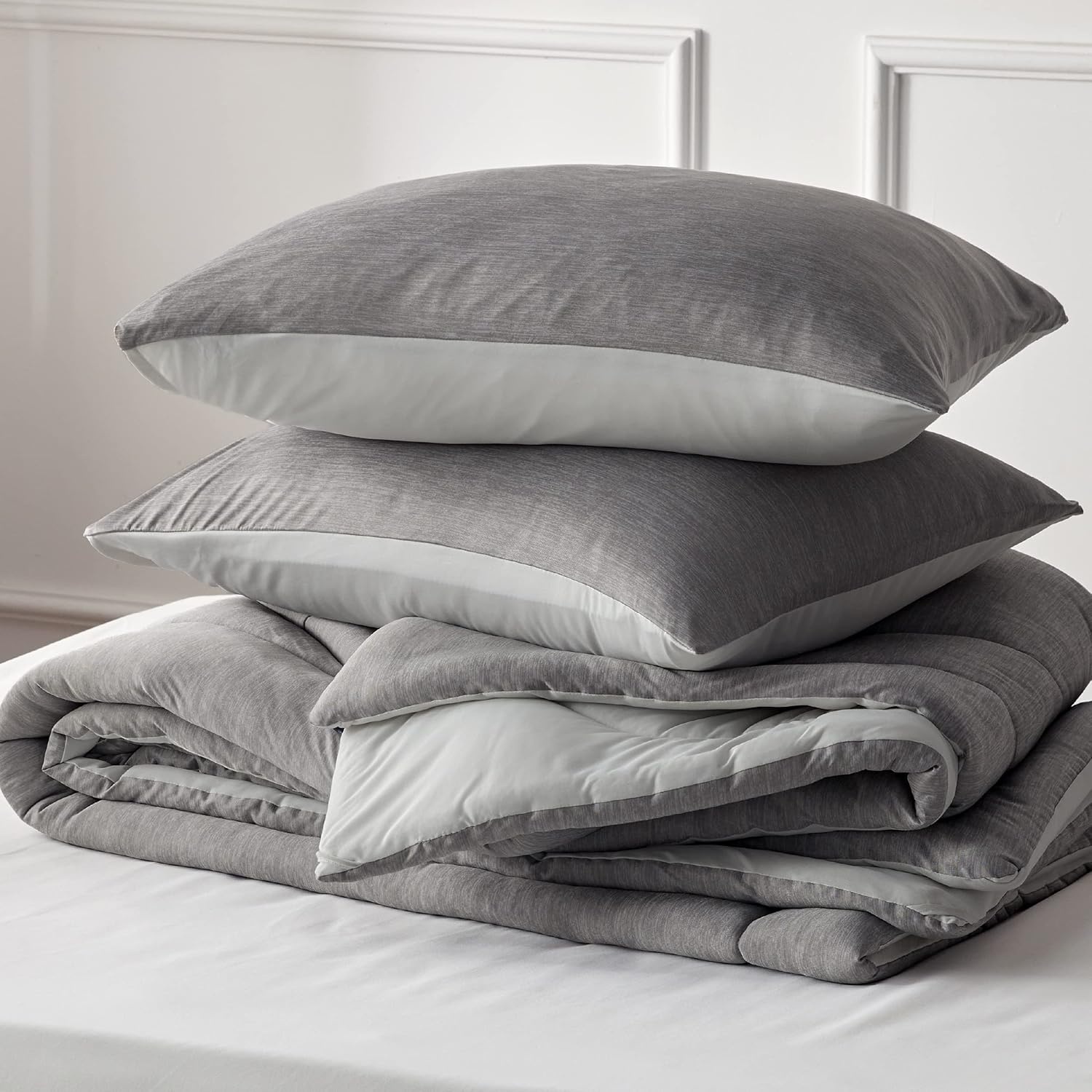 image:imageBedsure Cooling Comforter Queen Size Charcoal Black Reversible Comforter for Hot Sleepers amp Night Sweats All Season 3 Pieces 1 Soft Comforter 88x88 and 2 Pillow Cases 20x26Gray