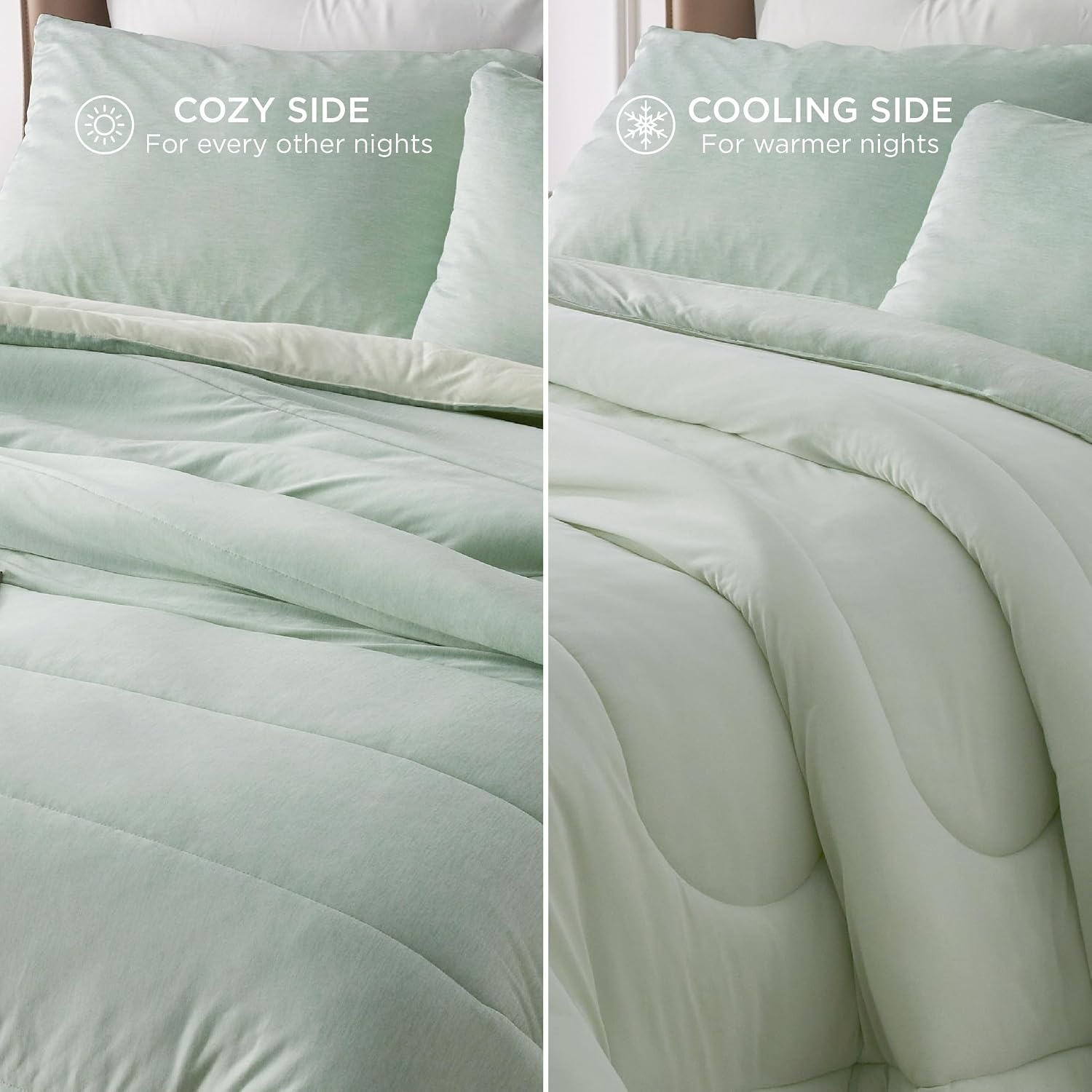 image:imageBedsure Cooling Comforter Queen Size Charcoal Black Reversible Comforter for Hot Sleepers amp Night Sweats All Season 3 Pieces 1 Soft Comforter 88x88 and 2 Pillow Cases 20x26Light Green