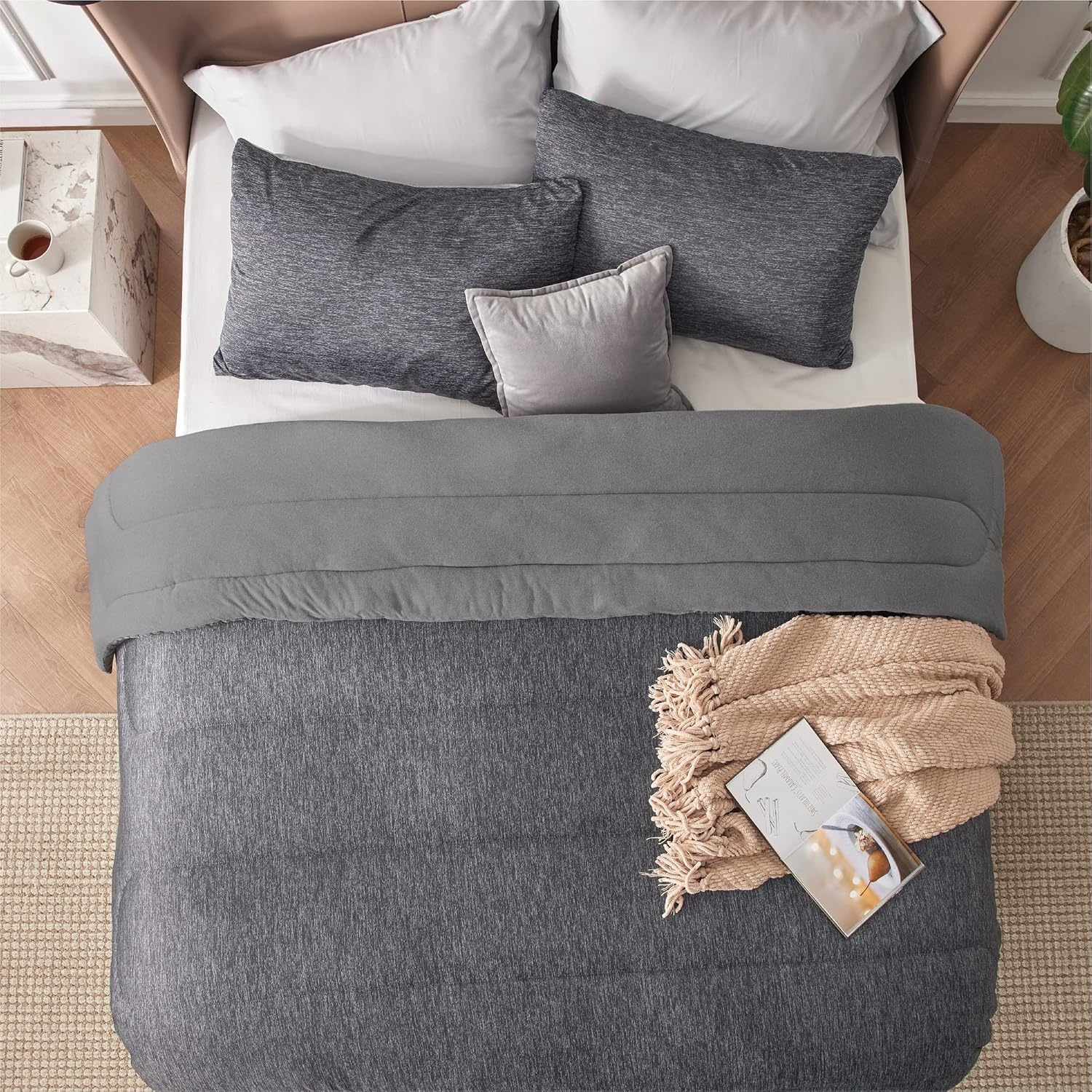 image:imageBedsure Cooling Comforter Queen Size Charcoal Black Reversible Comforter for Hot Sleepers amp Night Sweats All Season 3 Pieces 1 Soft Comforter 88x88 and 2 Pillow Cases 20x26Charcoal Gray