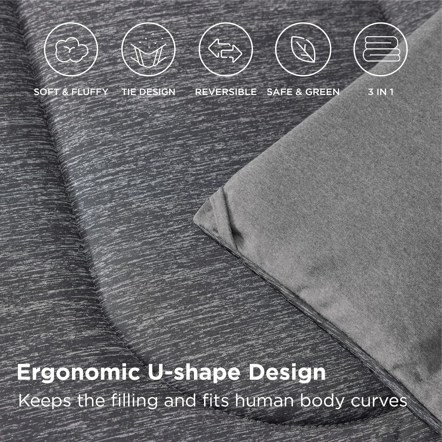 image:imageBedsure Cooling Comforter Queen Size Charcoal Black Reversible Comforter for Hot Sleepers amp Night Sweats All Season 3 Pieces 1 Soft Comforter 88x88 and 2 Pillow Cases 20x26Charcoal Gray
