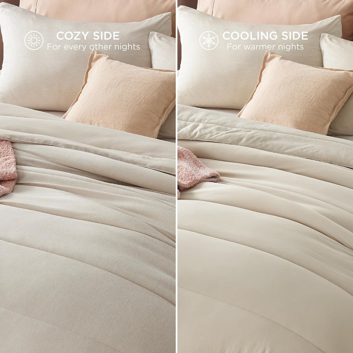 image:imageBedsure Cooling Comforter Queen Size Charcoal Black Reversible Comforter for Hot Sleepers amp Night Sweats All Season 3 Pieces 1 Soft Comforter 88x88 and 2 Pillow Cases 20x26Oatmeal