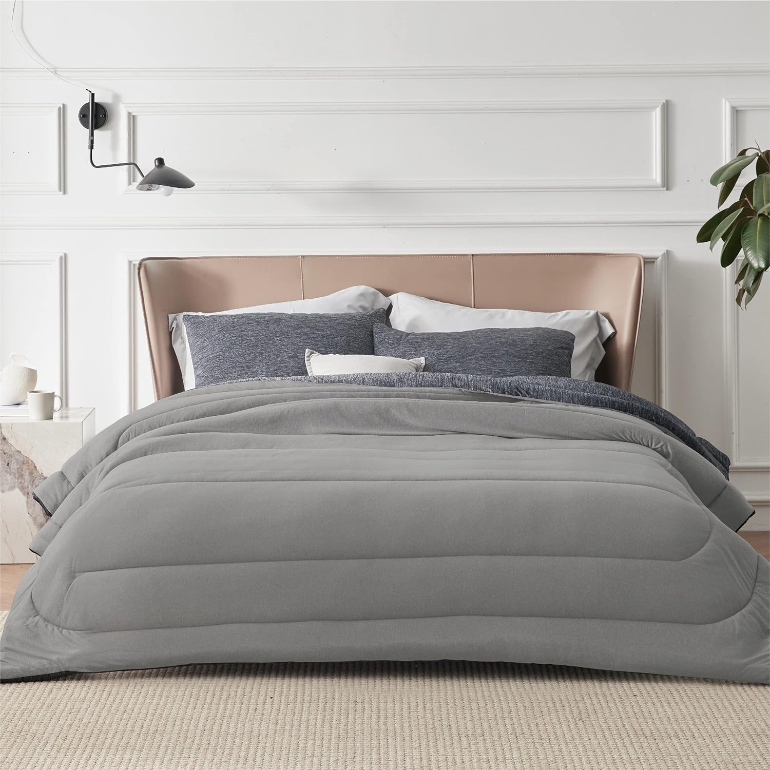 image:imageBedsure Cooling Comforter Queen Size Charcoal Black Reversible Comforter for Hot Sleepers amp Night Sweats All Season 3 Pieces 1 Soft Comforter 88x88 and 2 Pillow Cases 20x26Charcoal Gray