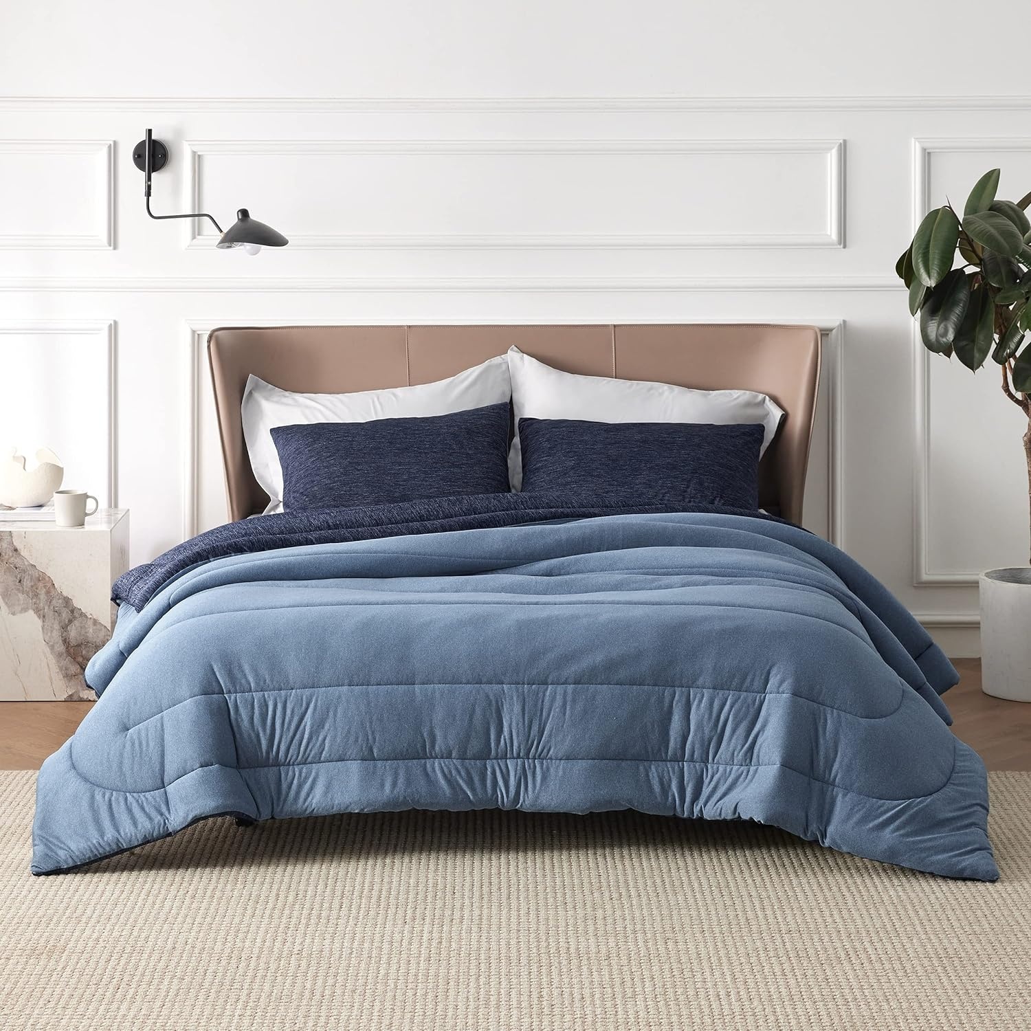 image:imageBedsure Cooling Comforter Queen Size Charcoal Black Reversible Comforter for Hot Sleepers amp Night Sweats All Season 3 Pieces 1 Soft Comforter 88x88 and 2 Pillow Cases 20x26Navy Blue
