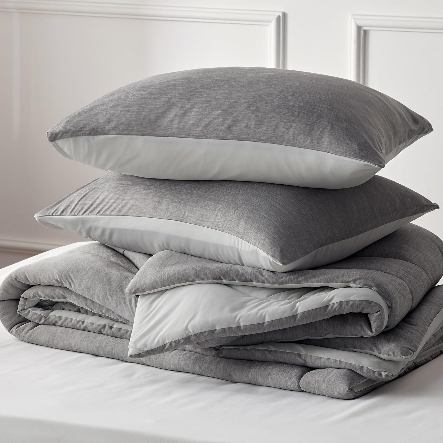 image:imageBedsure Cooling Comforter Queen Size Charcoal Black Reversible Comforter for Hot Sleepers amp Night Sweats All Season 3 Pieces 1 Soft Comforter 88x88 and 2 Pillow Cases 20x26Gray