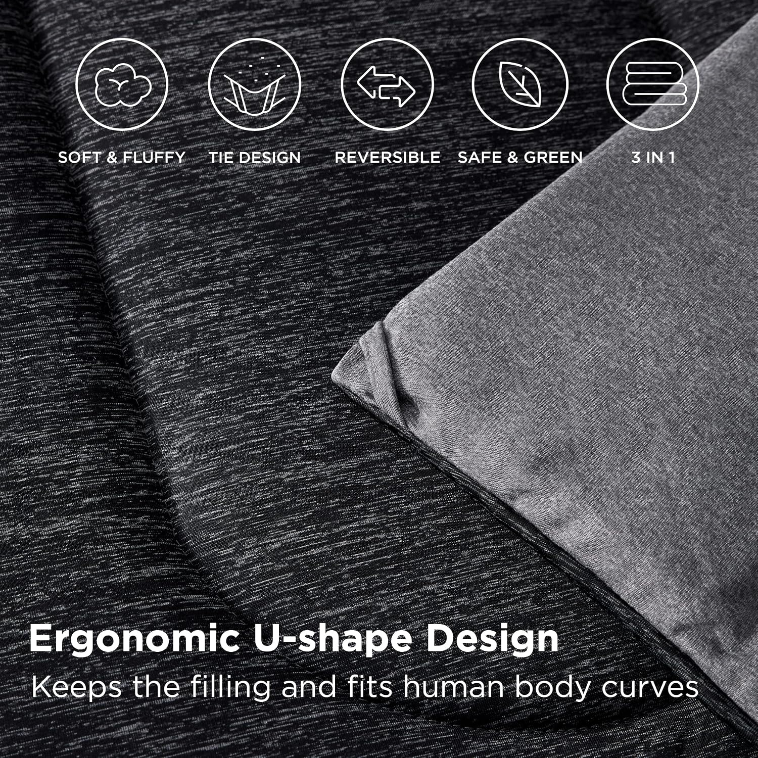 image:imageBedsure Cooling Comforter Queen Size Charcoal Black Reversible Comforter for Hot Sleepers amp Night Sweats All Season 3 Pieces 1 Soft Comforter 88x88 and 2 Pillow Cases 20x26Charcoal Black