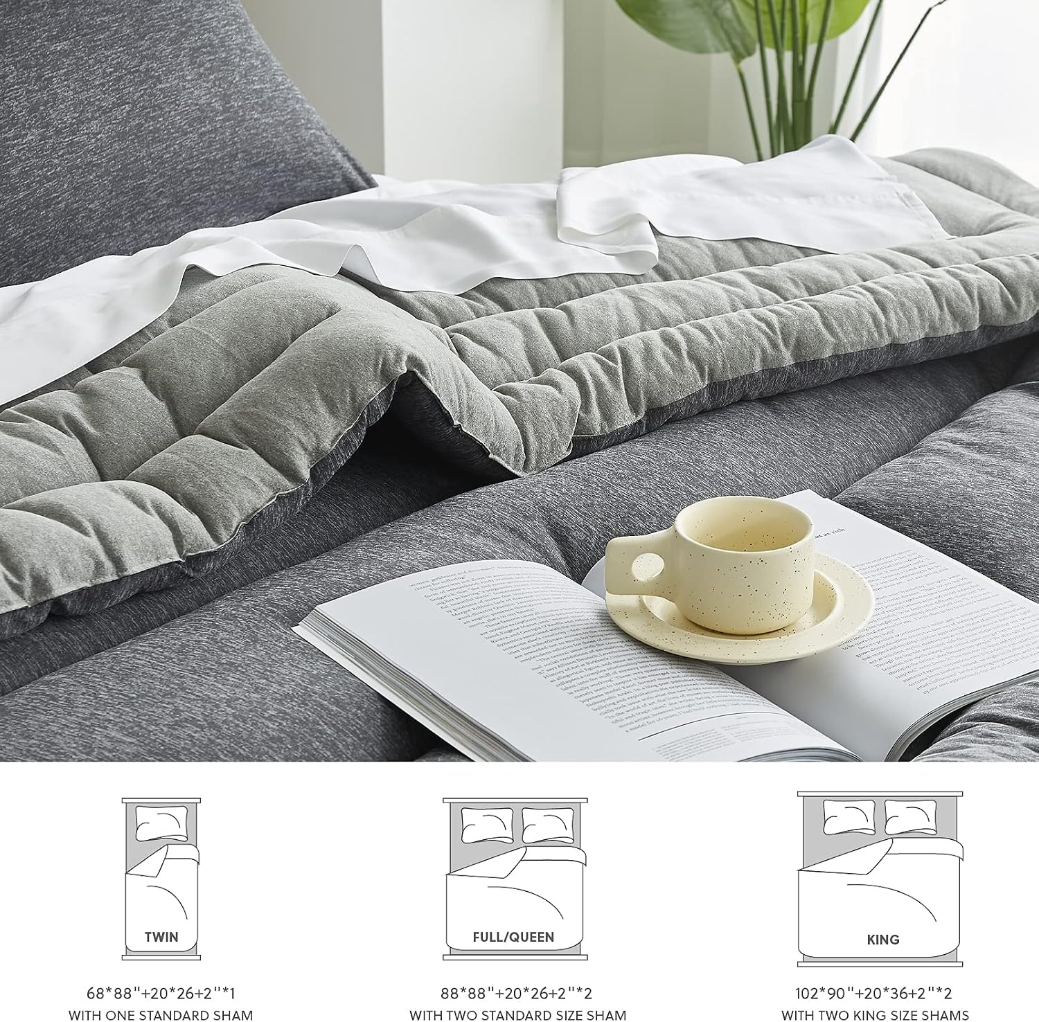 image:imageBedsure Cooling Comforter Queen Size Charcoal Black Reversible Comforter for Hot Sleepers amp Night Sweats All Season 3 Pieces 1 Soft Comforter 88x88 and 2 Pillow Cases 20x26Charcoal Gray