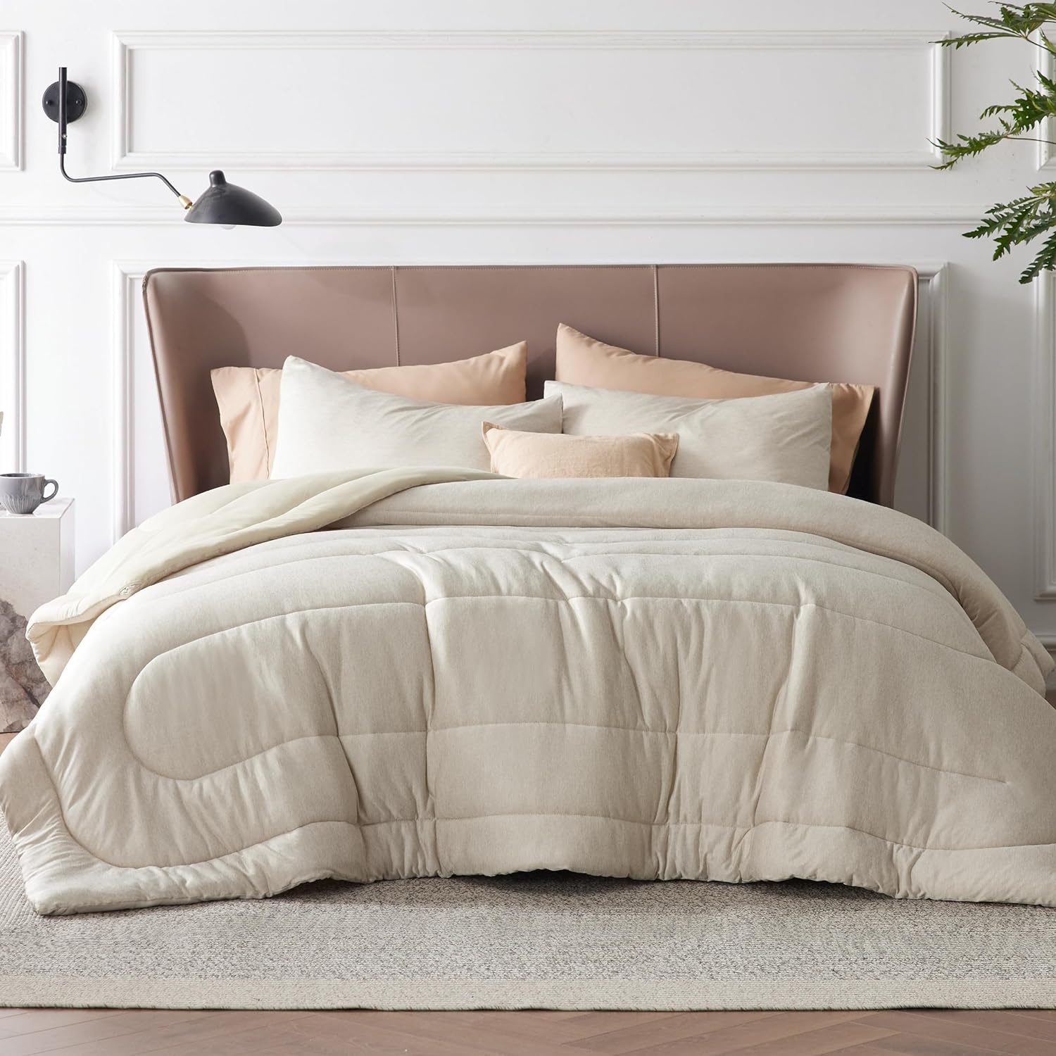 image:imageBedsure Cooling Comforter Queen Size Charcoal Black Reversible Comforter for Hot Sleepers amp Night Sweats All Season 3 Pieces 1 Soft Comforter 88x88 and 2 Pillow Cases 20x26Oatmeal