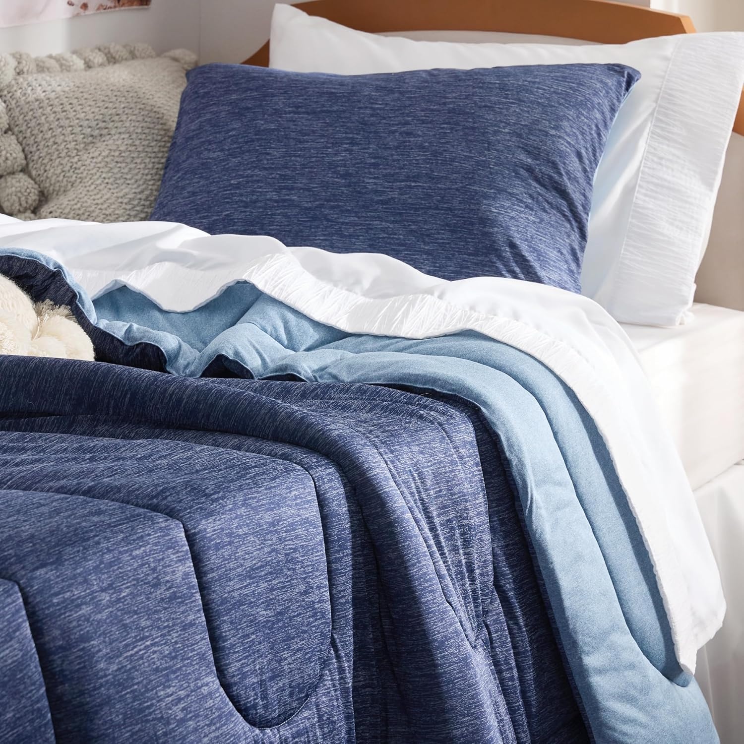 image:imageBedsure Cooling Comforter Queen Size Charcoal Black Reversible Comforter for Hot Sleepers amp Night Sweats All Season 3 Pieces 1 Soft Comforter 88x88 and 2 Pillow Cases 20x26Navy Blue