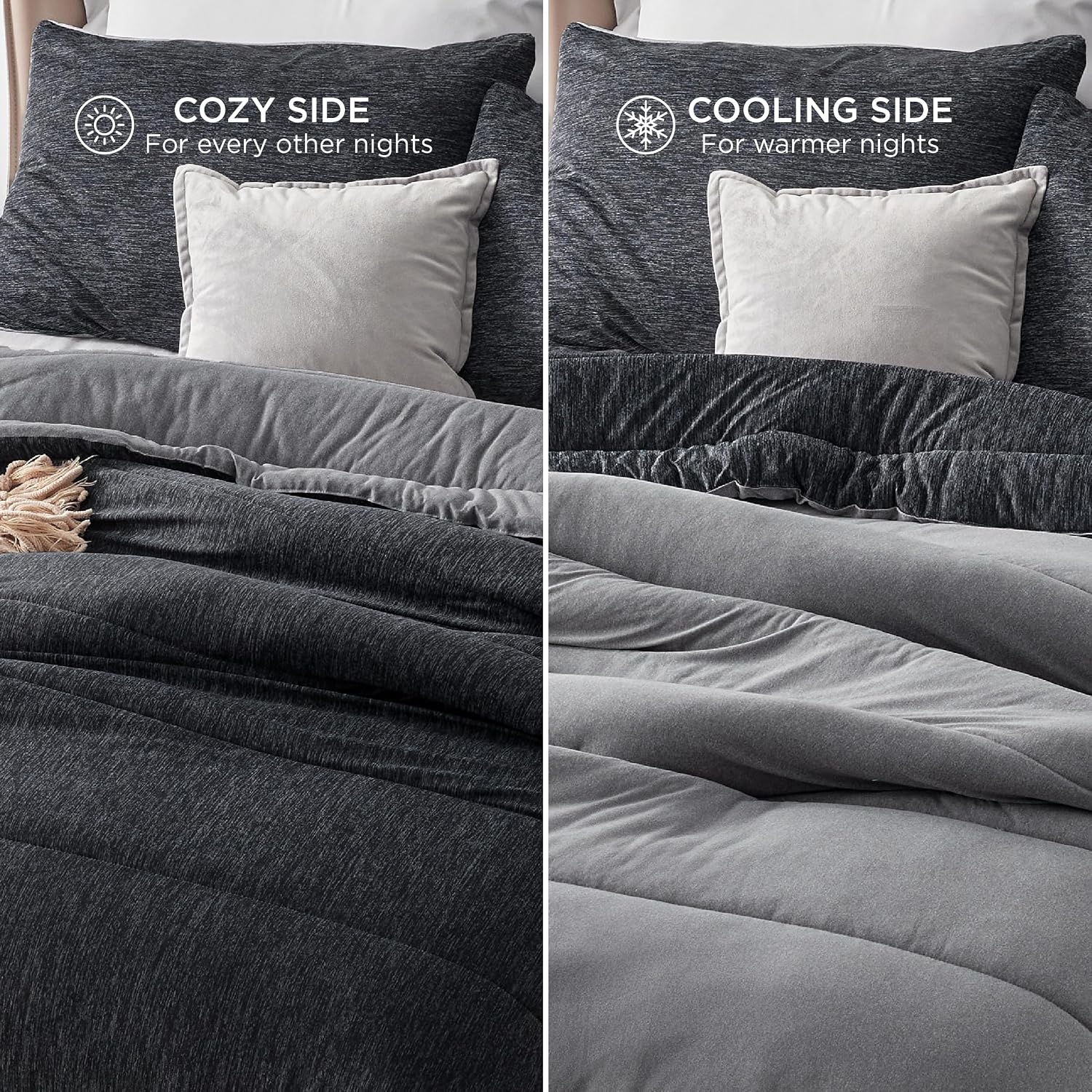 image:imageBedsure Cooling Comforter Queen Size Charcoal Black Reversible Comforter for Hot Sleepers amp Night Sweats All Season 3 Pieces 1 Soft Comforter 88x88 and 2 Pillow Cases 20x26Charcoal Black