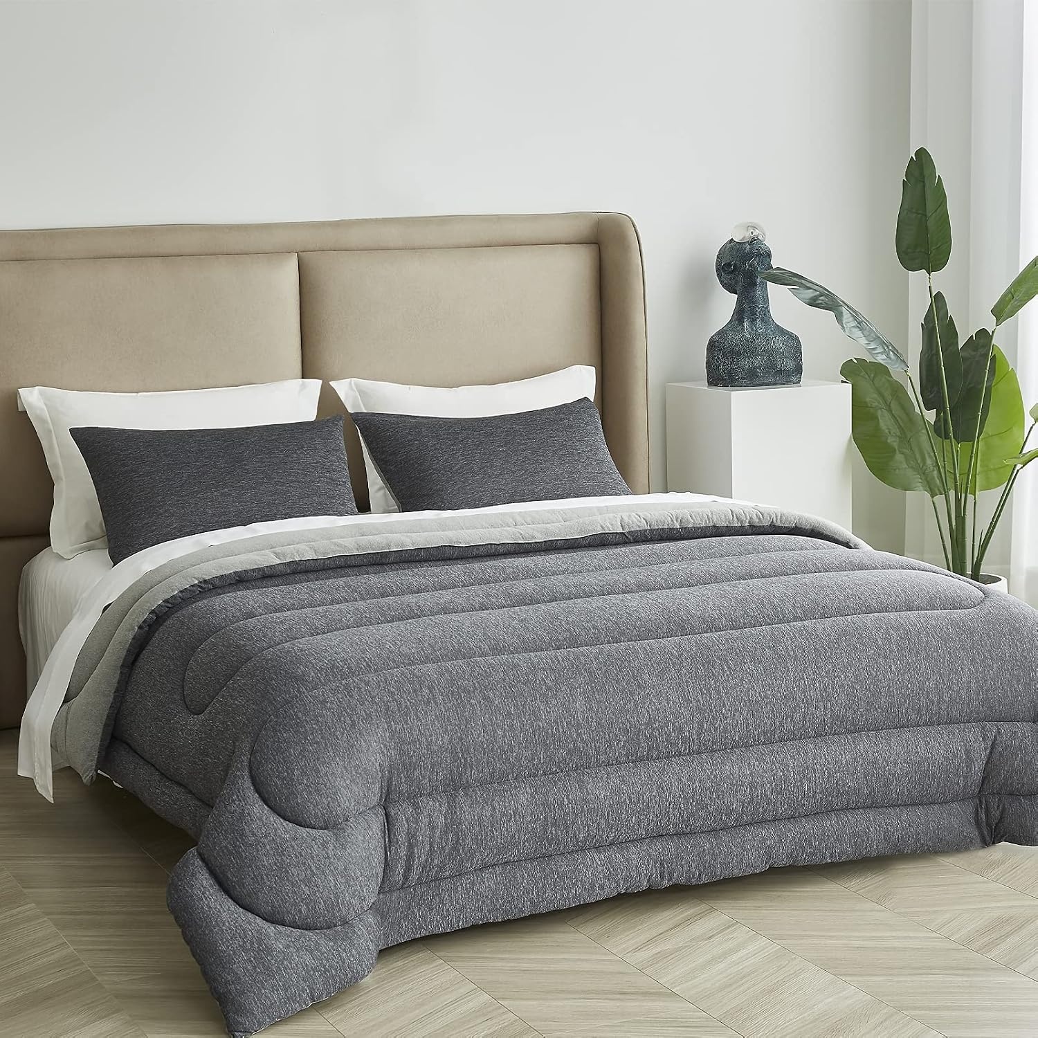 image:imageBedsure Cooling Comforter Queen Size Charcoal Black Reversible Comforter for Hot Sleepers amp Night Sweats All Season 3 Pieces 1 Soft Comforter 88x88 and 2 Pillow Cases 20x26Charcoal Gray