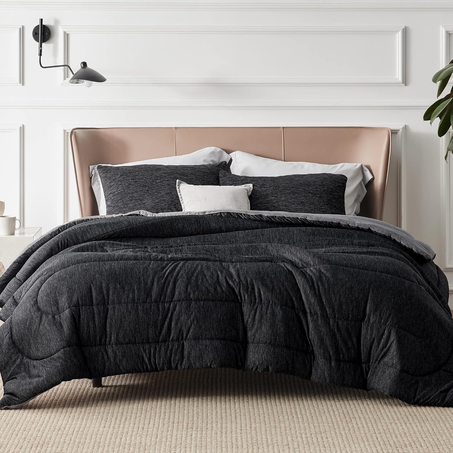 image:imageBedsure Cooling Comforter Queen Size Charcoal Black Reversible Comforter for Hot Sleepers amp Night Sweats All Season 3 Pieces 1 Soft Comforter 88x88 and 2 Pillow Cases 20x26Charcoal Black