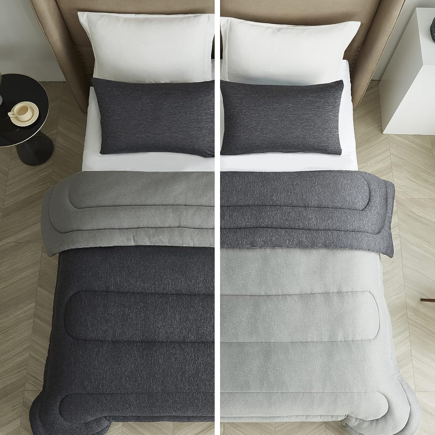 image:imageBedsure Cooling Comforter Queen Size Charcoal Black Reversible Comforter for Hot Sleepers amp Night Sweats All Season 3 Pieces 1 Soft Comforter 88x88 and 2 Pillow Cases 20x26Charcoal Gray