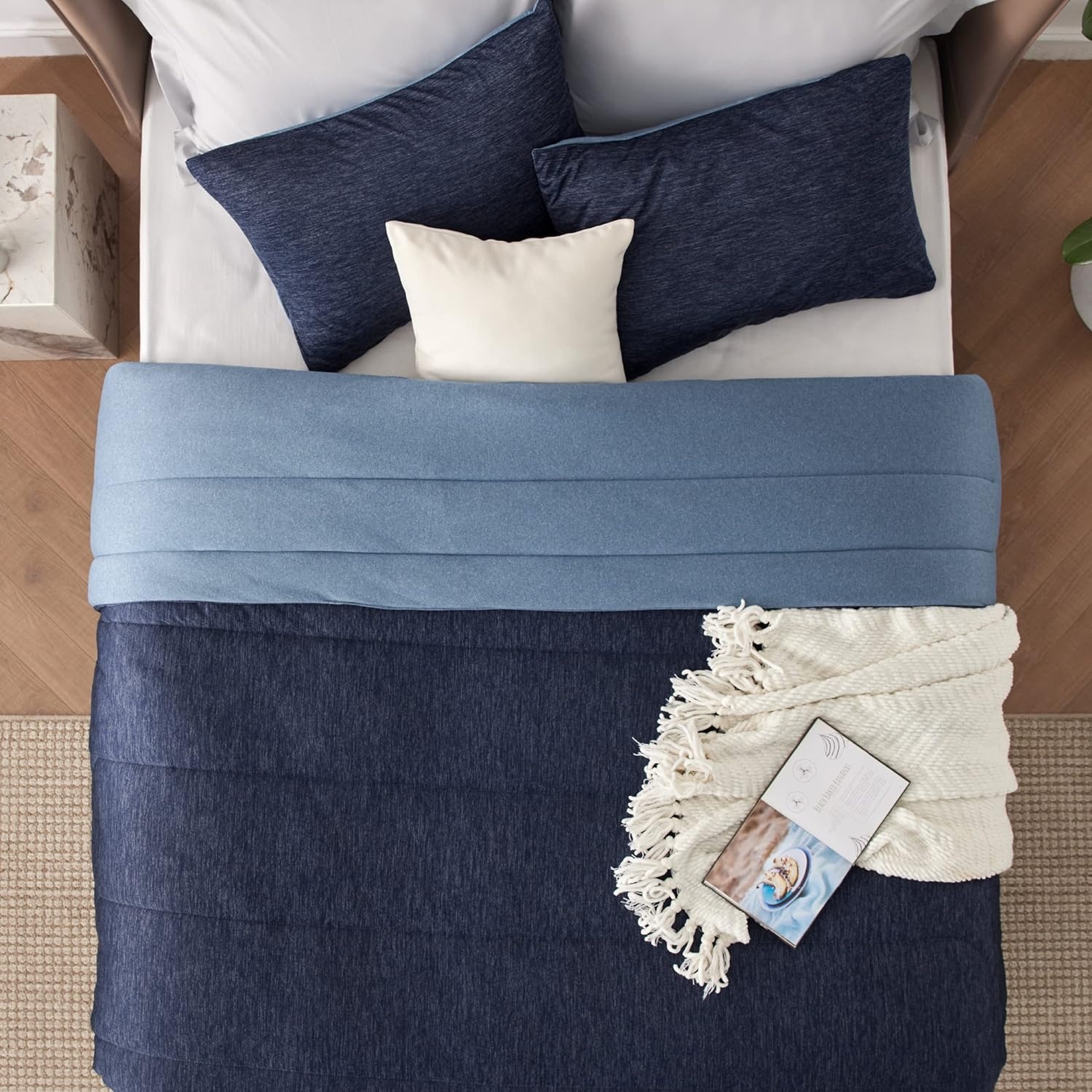 image:imageBedsure Cooling Comforter Queen Size Charcoal Black Reversible Comforter for Hot Sleepers amp Night Sweats All Season 3 Pieces 1 Soft Comforter 88x88 and 2 Pillow Cases 20x26Navy Blue