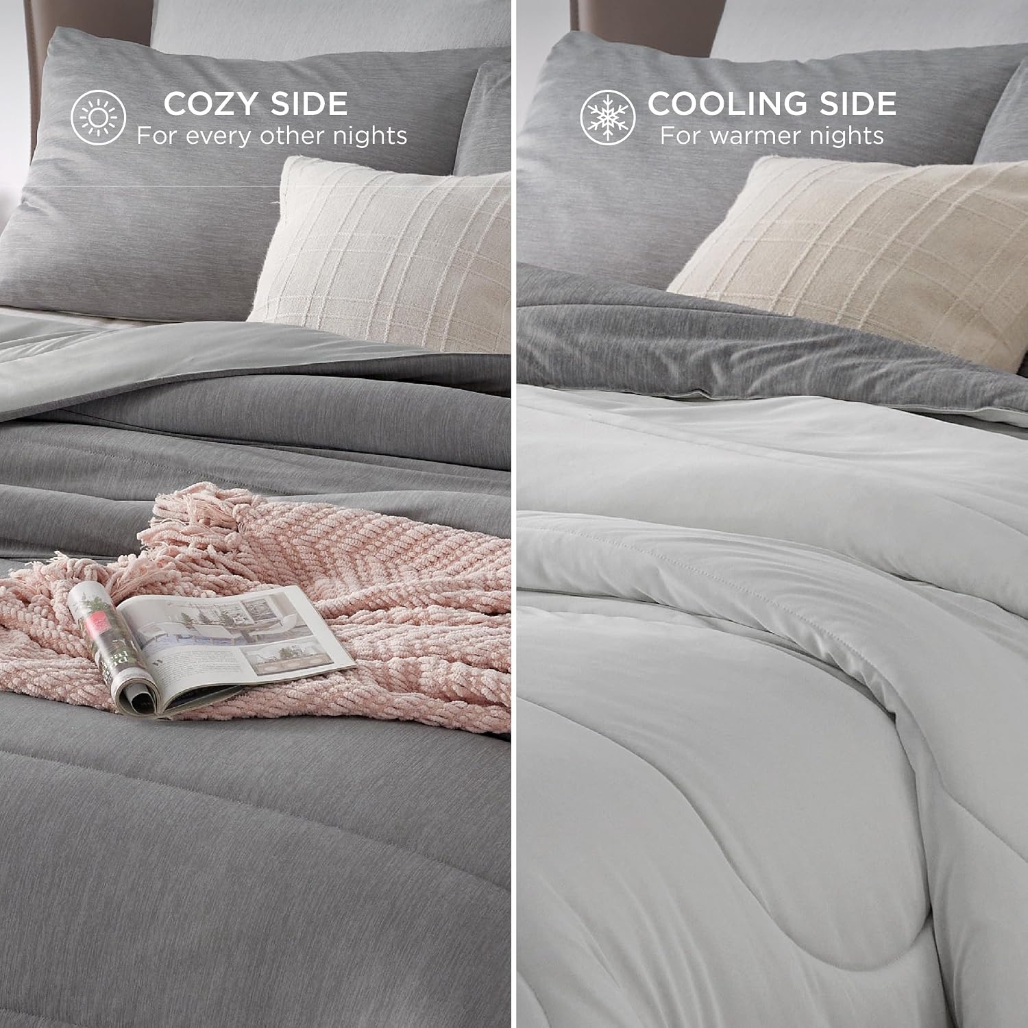 image:imageBedsure Cooling Comforter Queen Size Charcoal Black Reversible Comforter for Hot Sleepers amp Night Sweats All Season 3 Pieces 1 Soft Comforter 88x88 and 2 Pillow Cases 20x26Gray