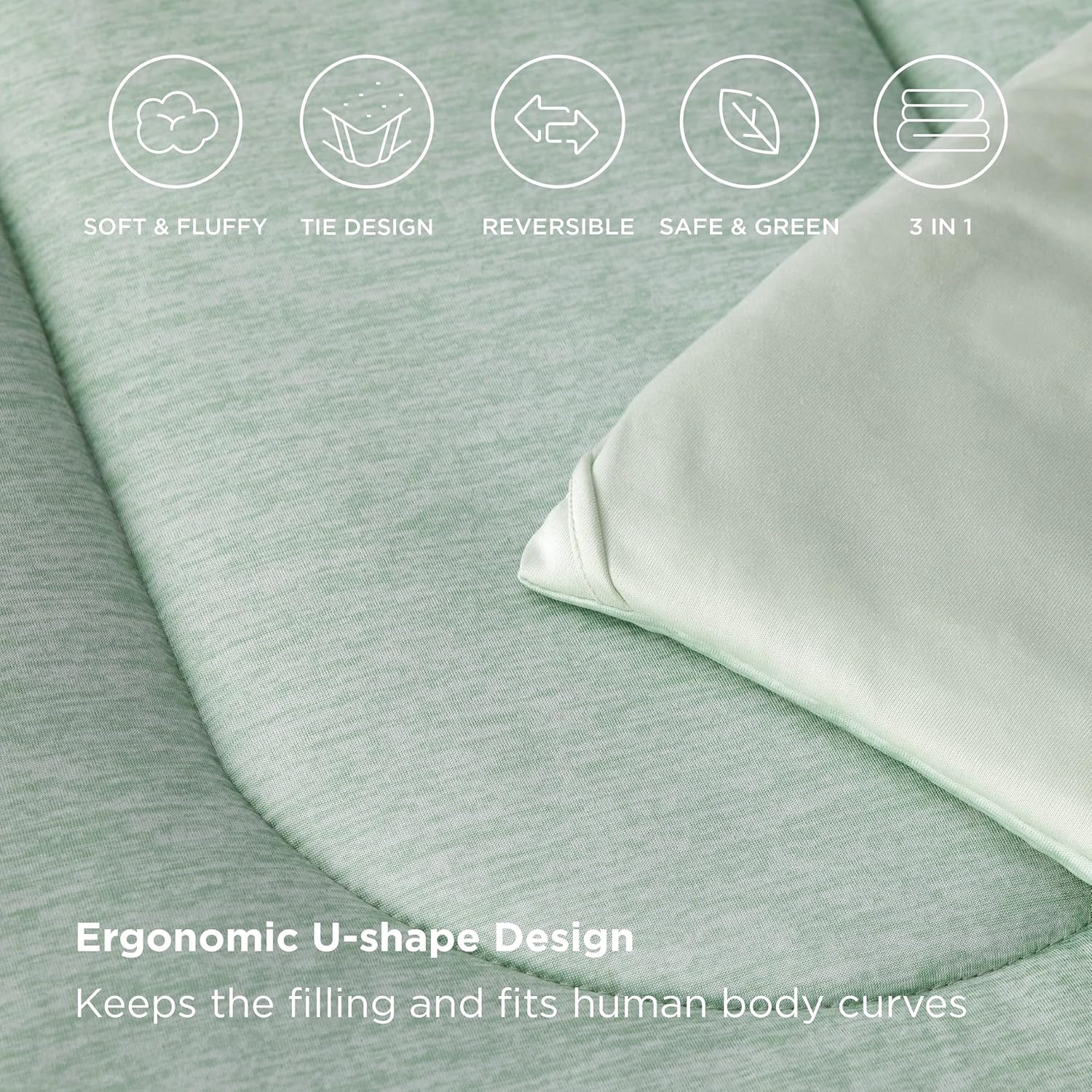image:imageBedsure Cooling Comforter Queen Size Charcoal Black Reversible Comforter for Hot Sleepers amp Night Sweats All Season 3 Pieces 1 Soft Comforter 88x88 and 2 Pillow Cases 20x26Light Green