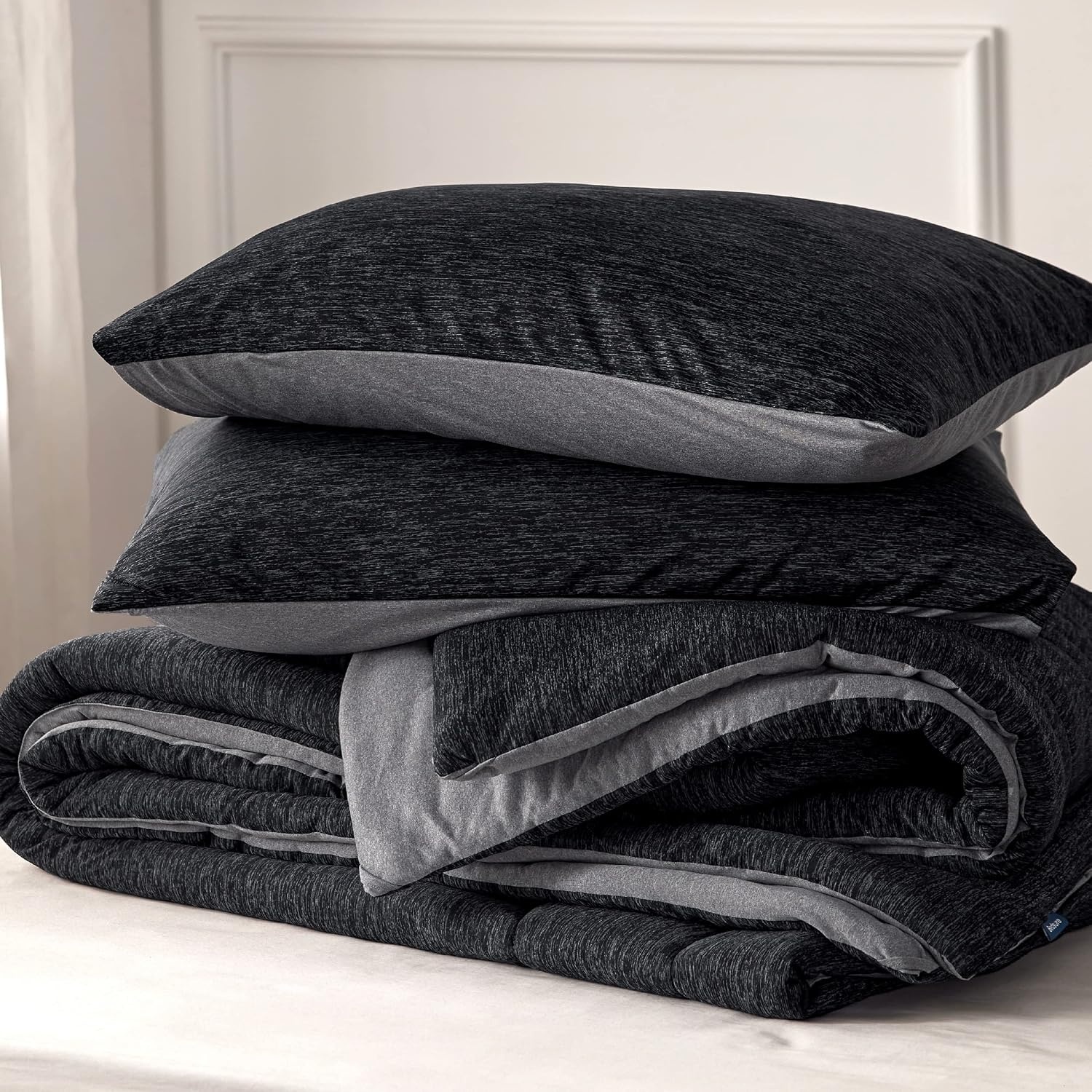 image:imageBedsure Cooling Comforter Queen Size Charcoal Black Reversible Comforter for Hot Sleepers amp Night Sweats All Season 3 Pieces 1 Soft Comforter 88x88 and 2 Pillow Cases 20x26Charcoal Black