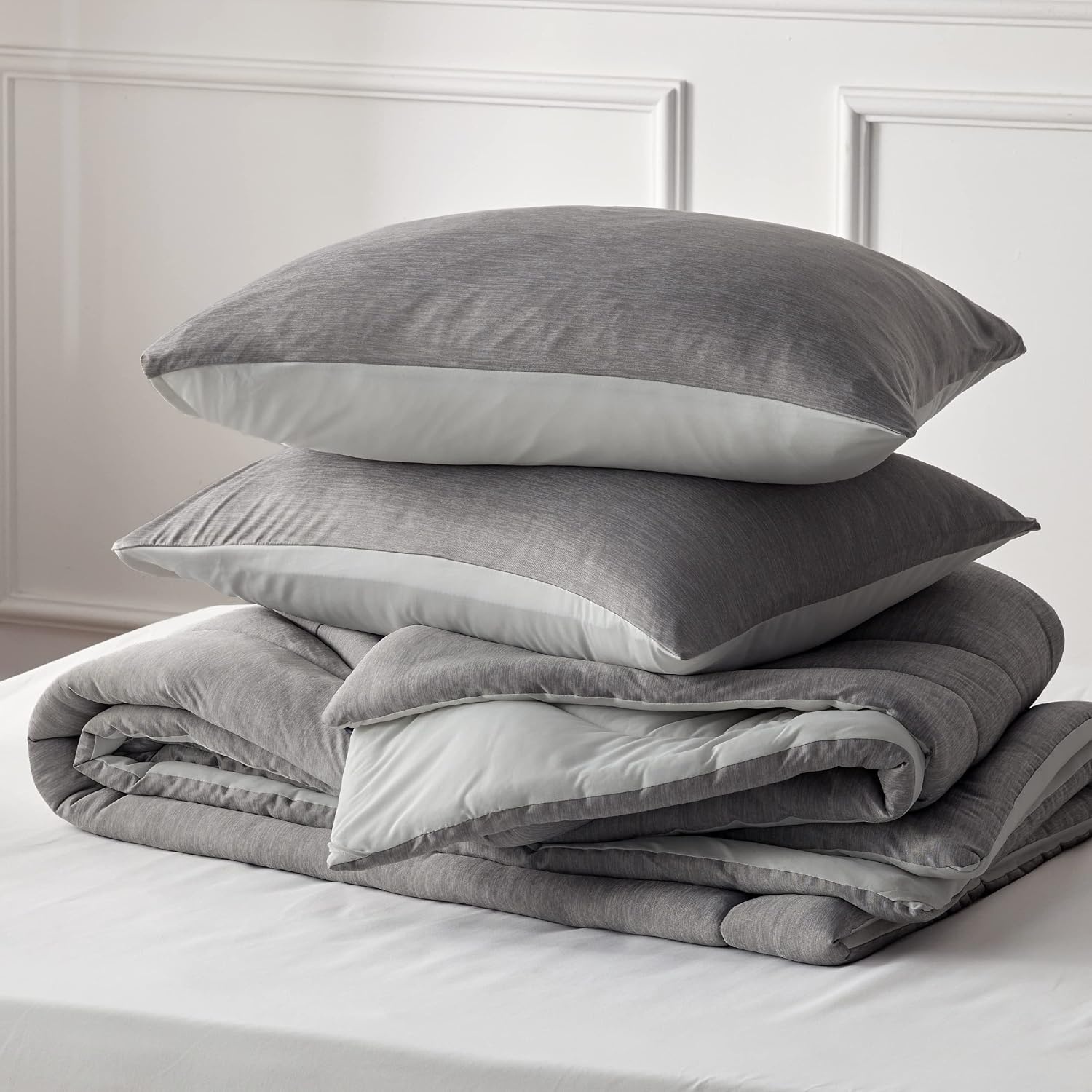 image:imageBedsure Cooling Comforter Queen Size Charcoal Black Reversible Comforter for Hot Sleepers amp Night Sweats All Season 3 Pieces 1 Soft Comforter 88x88 and 2 Pillow Cases 20x26Gray