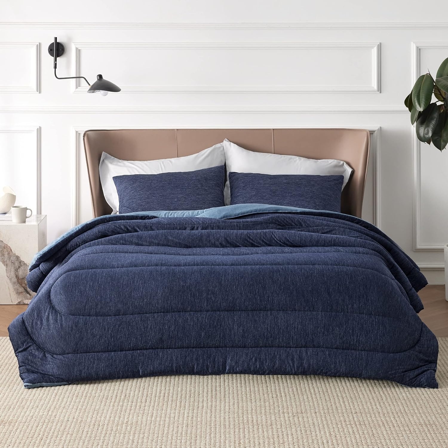 image:imageBedsure Cooling Comforter Queen Size Charcoal Black Reversible Comforter for Hot Sleepers amp Night Sweats All Season 3 Pieces 1 Soft Comforter 88x88 and 2 Pillow Cases 20x26Navy Blue