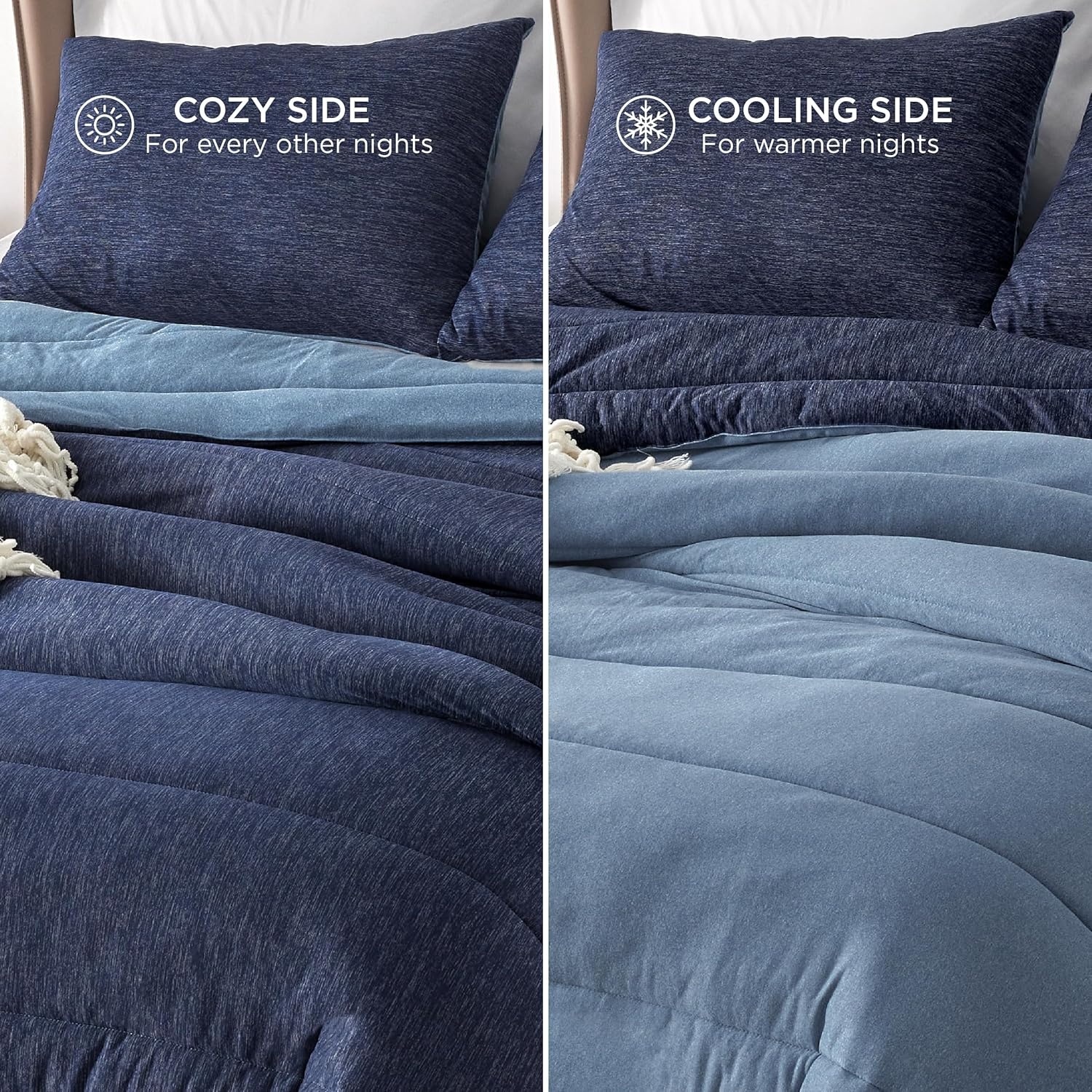 image:imageBedsure Cooling Comforter Queen Size Charcoal Black Reversible Comforter for Hot Sleepers amp Night Sweats All Season 3 Pieces 1 Soft Comforter 88x88 and 2 Pillow Cases 20x26Navy Blue