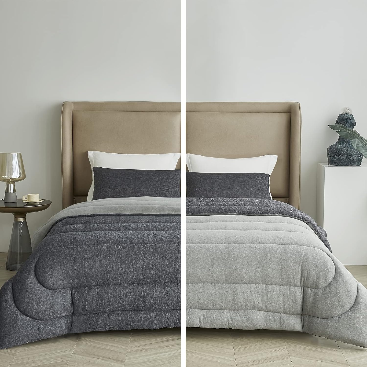 image:imageBedsure Cooling Comforter Queen Size Charcoal Black Reversible Comforter for Hot Sleepers amp Night Sweats All Season 3 Pieces 1 Soft Comforter 88x88 and 2 Pillow Cases 20x26Charcoal Gray