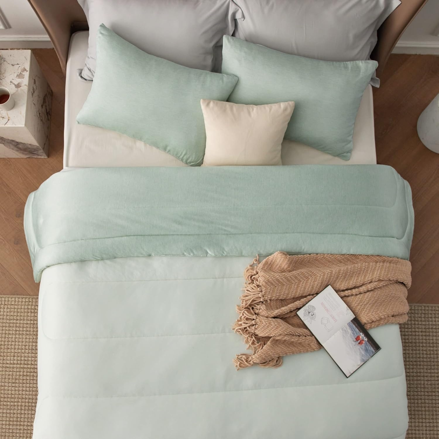 image:imageBedsure Cooling Comforter Queen Size Charcoal Black Reversible Comforter for Hot Sleepers amp Night Sweats All Season 3 Pieces 1 Soft Comforter 88x88 and 2 Pillow Cases 20x26Light Green