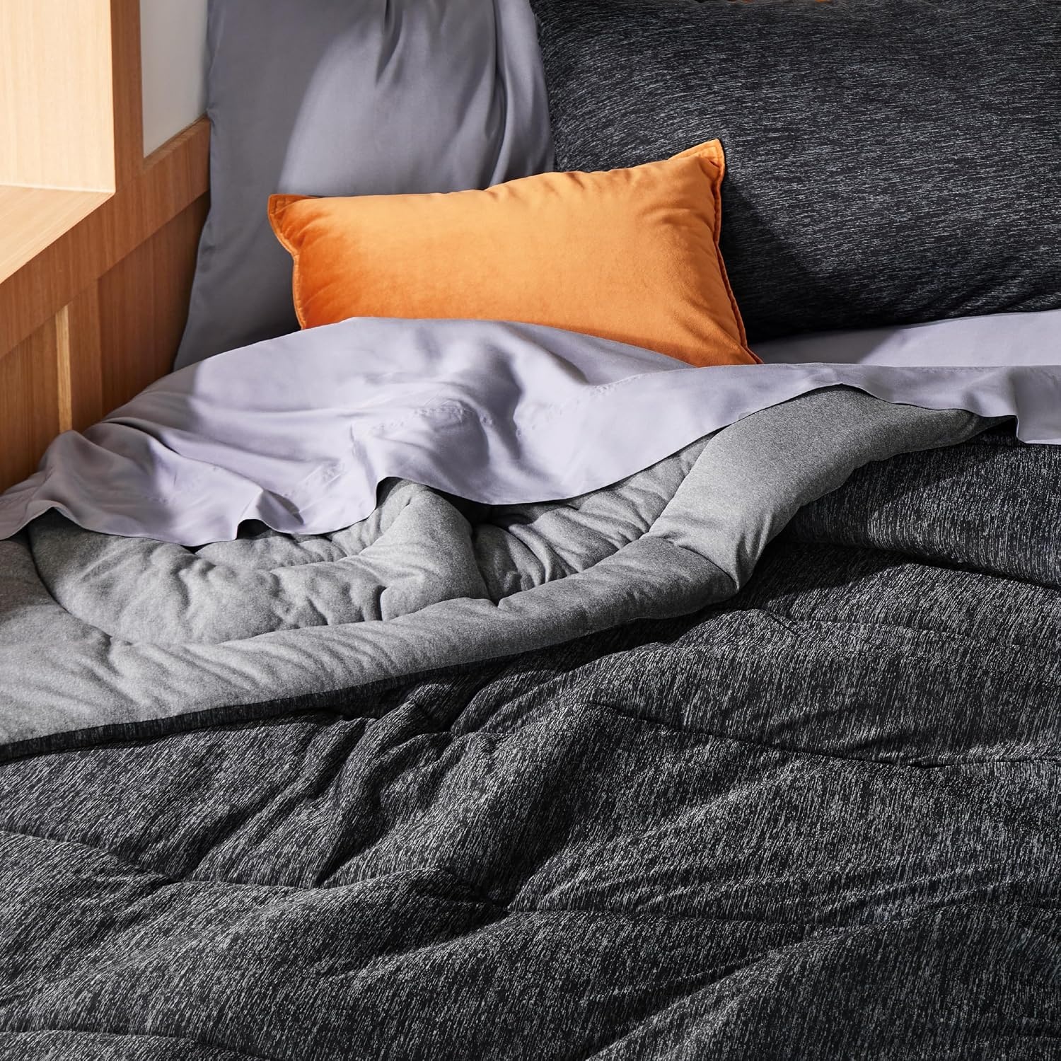 image:imageBedsure Cooling Comforter Queen Size Charcoal Black Reversible Comforter for Hot Sleepers amp Night Sweats All Season 3 Pieces 1 Soft Comforter 88x88 and 2 Pillow Cases 20x26Charcoal Black