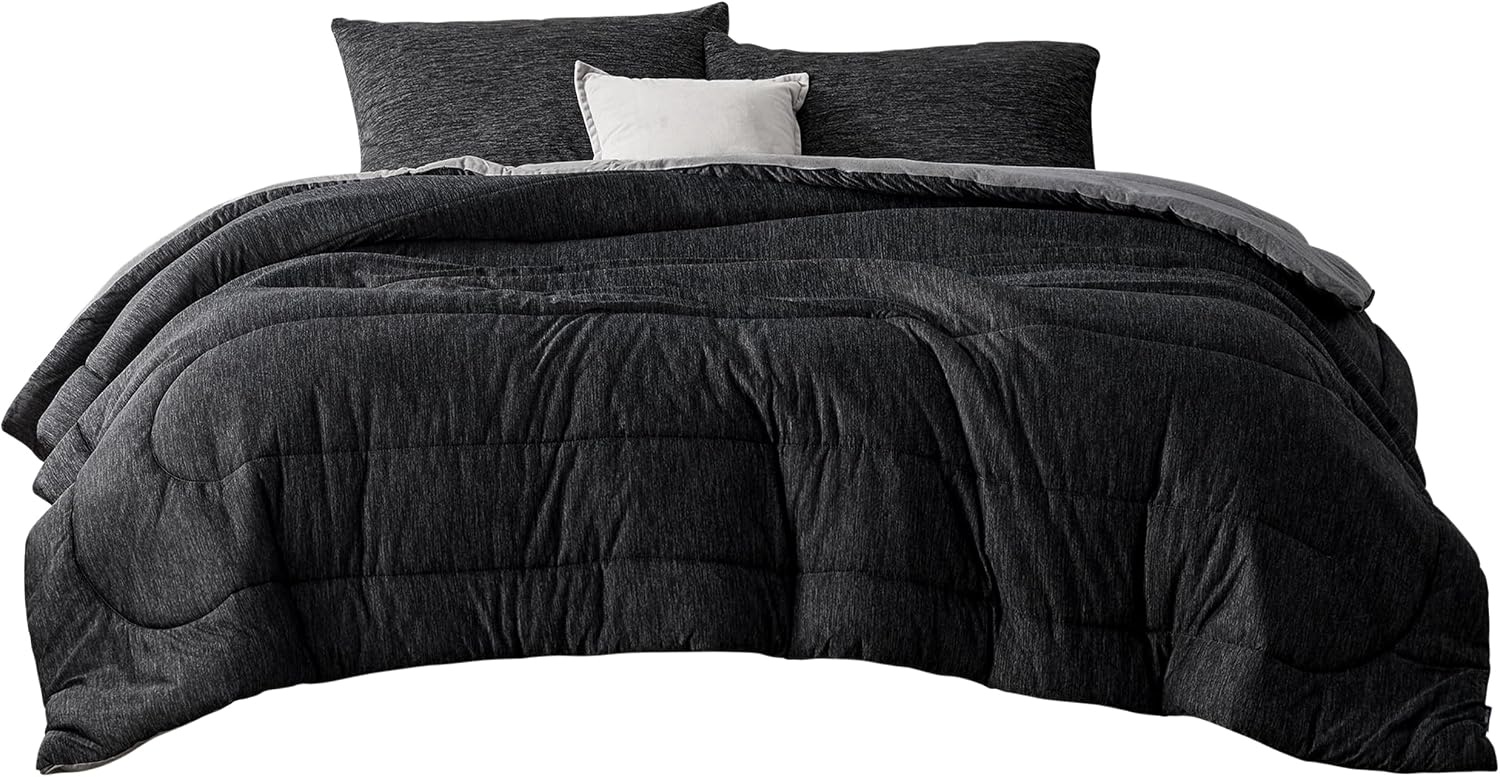 image:imageBedsure Cooling Comforter Queen Size Charcoal Black Reversible Comforter for Hot Sleepers amp Night Sweats All Season 3 Pieces 1 Soft Comforter 88x88 and 2 Pillow Cases 20x26Charcoal Black