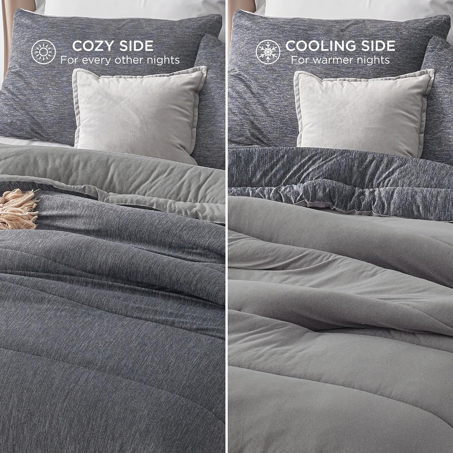 image:imageBedsure Cooling Comforter Queen Size Charcoal Black Reversible Comforter for Hot Sleepers amp Night Sweats All Season 3 Pieces 1 Soft Comforter 88x88 and 2 Pillow Cases 20x26Charcoal Gray